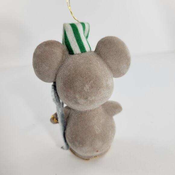 Large Mid-century Flocked Pajama Mouse Vintage Christmas Ornament Japan - Picture 2 of 4